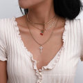 Fashion Creative Jewelry Cute Cherry Choker Simple Cross Necklace Set